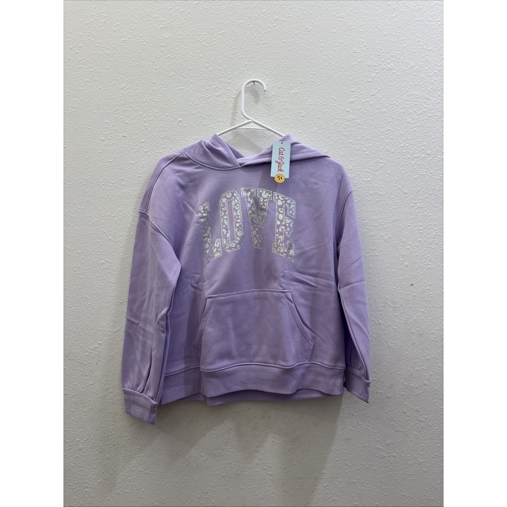 Cat Jack Girls Purple LOVE Graphic Hoodie Sweatshirt Size XL (14) Plus